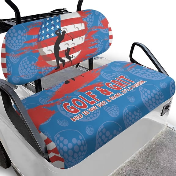 POLERO Golf Cart Seat Protector American Flag Golf Print Easy to Install Ezgo Txt Front and Back Seat Cushion Cover for Golfcart Decorations All Seasons