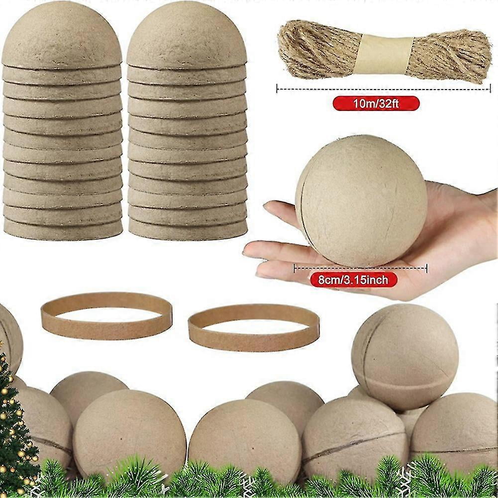 24 Pcs Christmas Paper Mache Balls 3.15 Inch Unpainted Empty Ball Ornaments Craft Supplies-C13
