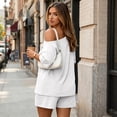 thumbnail image 4 of Shirt and Shorts Set Womens 2 Piece Matching Lounge Sets Short Sleeve Off Shoulder Tops Summer Beach Vacation Mini Shorts M, 4 of 7