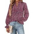 thumbnail image 3 of FreshPretty Womens V Neck Long Sleeve Tops Summer Casual Loose Puff Sleeve Chiffon Boho Work Blouse Dressy T Shirts, 3 of 7
