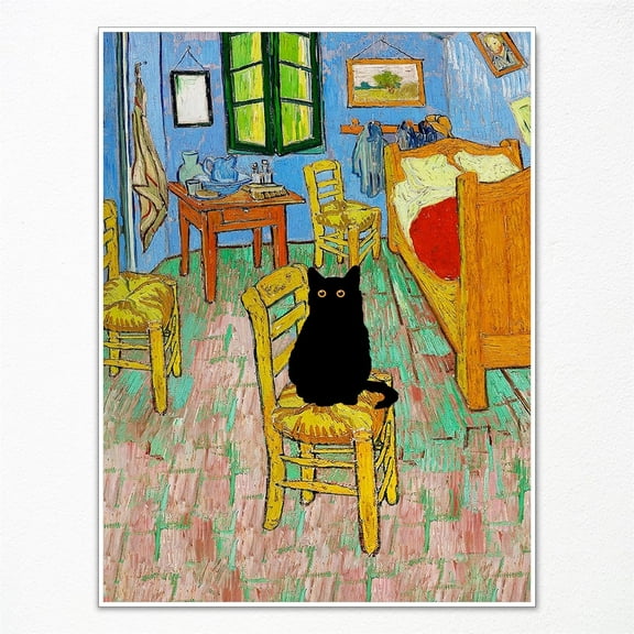 Aaheei Retro Vincent Van Gogh Canvas Wall Art Famous Prints Painting Bedroom in Arles Funny Black Cat Aesthetic Poster Rustic Cottagecore Farmhouse Gallery Wall Decor for Bedroom