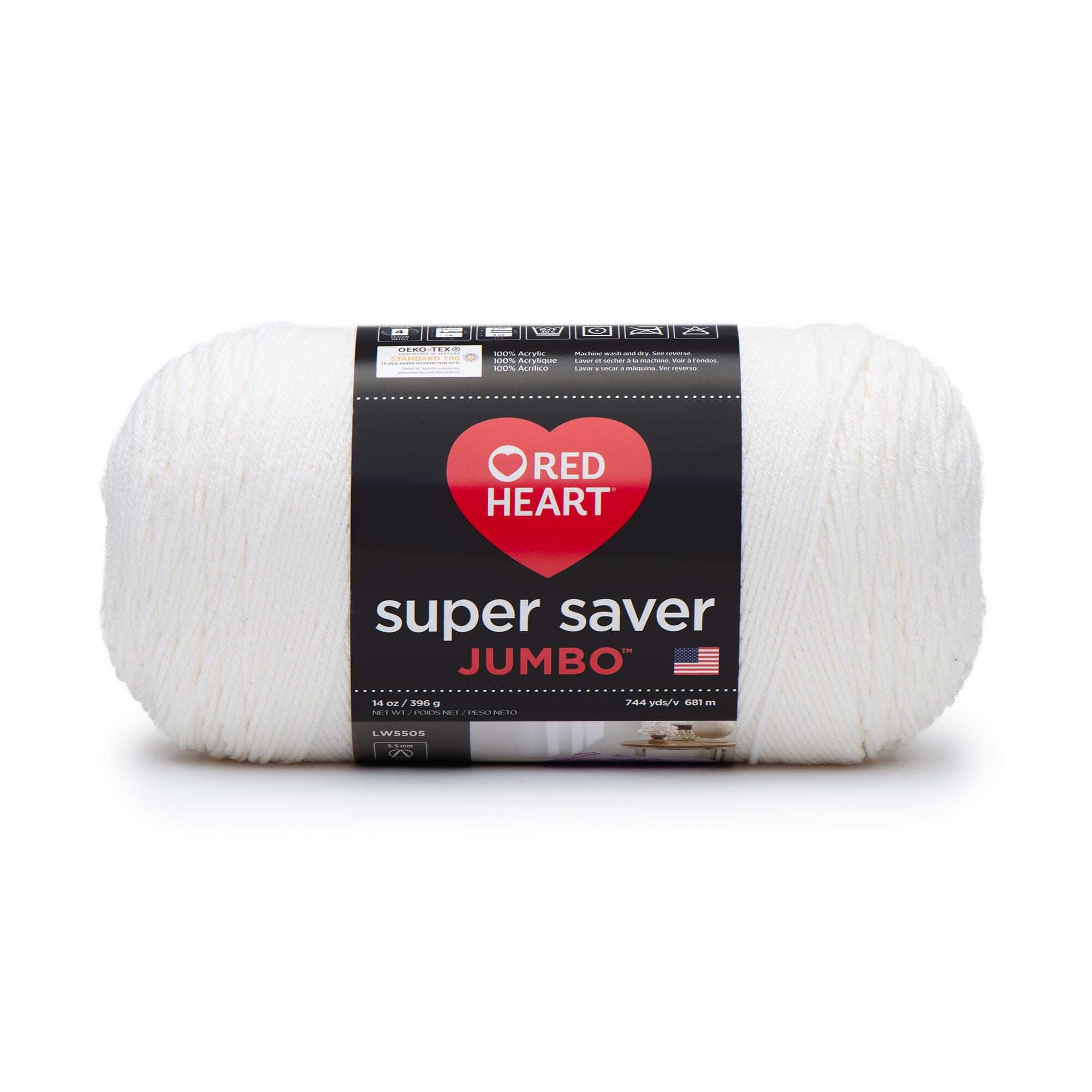 Red Heart Super Saver Jumbo #4 Medium Acrylic Yarn, White 14oz/396g, 744 Yards