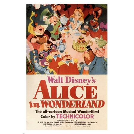 Walt Disney S Alice In Wonderland Movie Poster 1951 24x36 Vintage Cartoon Walmart Com Walmart Com