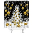 thumbnail image 3 of Christmas Shower Curtain Xmas Tree Gold Balls Snowflake Winter Holiday Fantasy New Year Fabric Bathroom Decor Curtains with Hooks,Gold Black White, 3 of 3