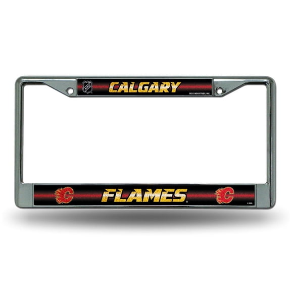 Calgary Hockey Flames Standard Size Chrome License Plate Frame - It Sparkles! - Let's Go!