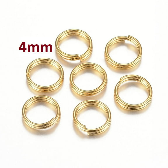 J282 - 50 pcs Double Rings - 316 Stainless Steel Split Jump Rings - Gold Plated - 4mm - 0.45mm Wire Thickness - 0.9mm Double Loop Thickness