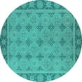 thumbnail image 1 of Ahgly Company Machine Washable Indoor Round Oriental Turquoise Blue Industrial Area Rugs, 8' Round, 1 of 4