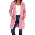 thumbnail image 2 of Sweatshirt for Women Soft Cozy Ribbed Knit Zip Up Hooded Coat Side Pockets Drawstring Hood Home for Lounge Travel Layering | TruBelle,Pink S, 2 of 7