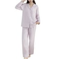 thumbnail image 2 of Sakmal Long Sleeve Womens Pajamas Sets Plus Size Purple Button Down Solid Cotton Loose Fit Night Shirts for Women Sleepwear, 2 of 9