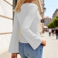 thumbnail image 4 of DHFJKG Flare Long Sleeve Shirts Women Solid Color Fitted T Shirt Boat Neck Sexy Slim Fit Basic Tee Spring Fall Comfortable Tops, 4 of 4