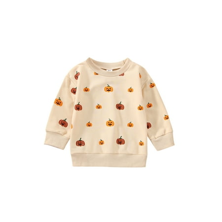 

Bagilaanoe Toddler Baby Girl Boy Halloween Sweatshirt Long Sleeve Pumpkin/Ghost Print Pullover 6M 12M 2T 3T 4T 5T 6T Kids Fall Loose Tee Tops