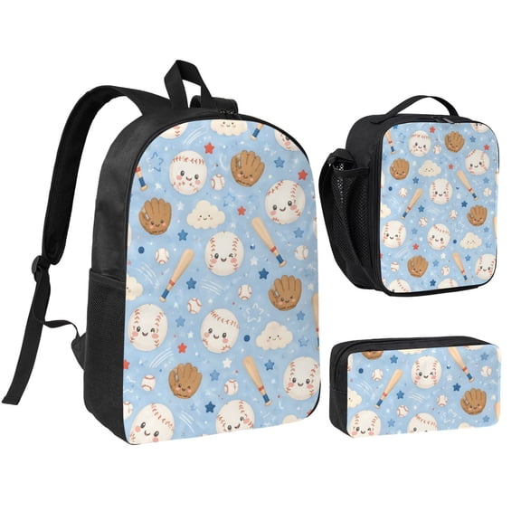 Sports Baseball Backpack Set 3pc Including Backpack, Lunch Bag and Pen Bag Combination