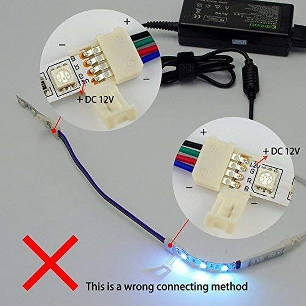 Connecteur LED, 10Pcs Connecteur Ruban LED 4 Broches, De 10mm