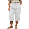 thumbnail image 4 of cocolona Womens Summer Casual Plus Size Capri Pants Elastic Waist Straight Lace Wide Leg Cropped Yoga Pants with Pockets, 4 of 5