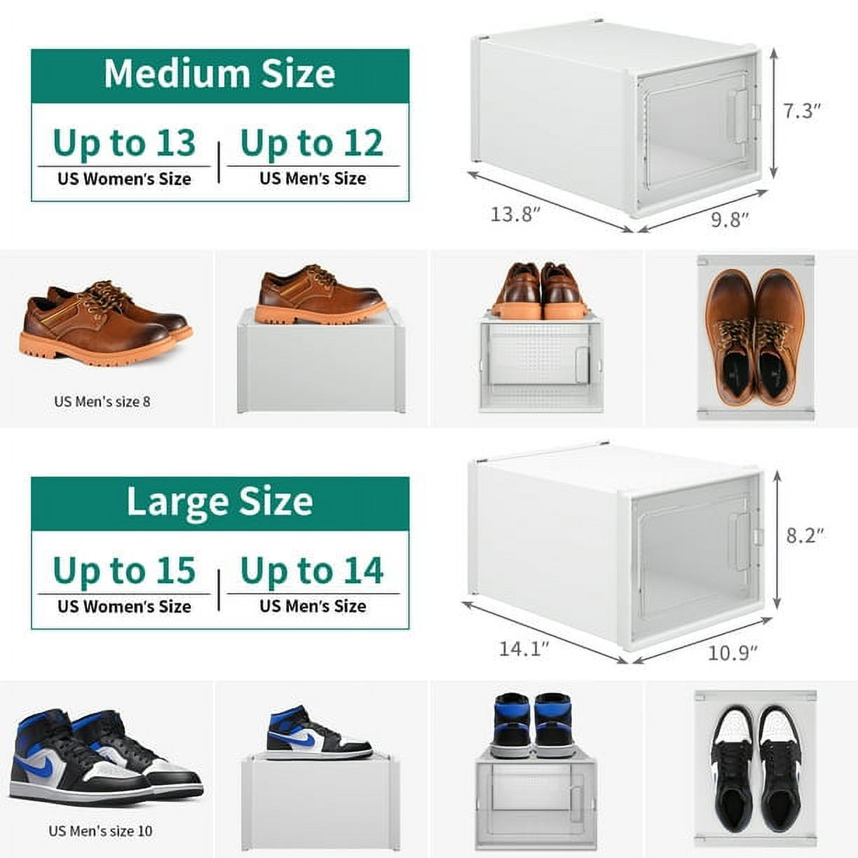 Dextrus 18 Pack Shoe Storage Box, Mudiem Case Set Sneaker Organizers, White