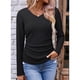 thumbnail image 5 of Tops Casuales para Mujer, Cuello en V, Camisas de Larga, Túnicas Básicas con Frunces Lisos, Blusas Negro L, 5 of 7