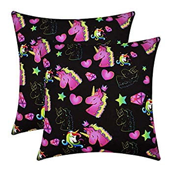 Set of 2 Unicorn Decorative Throw Pillow Cases for Kids Girls Women, Super Soft Short Plush Square Sofa Waist Pillowcases Cushion Covers 18' x 18', Double Sided Print