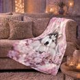 thumbnail image 6 of Husky Puppy Peeking through Pink Blossoms, Playful Botanical Style for Dog Lovers, Sweet Spring Pup Scene and Birthday Gift, Cozy Flannel Blanket for Bedroom and Playroom, Home Decor, 6 of 9