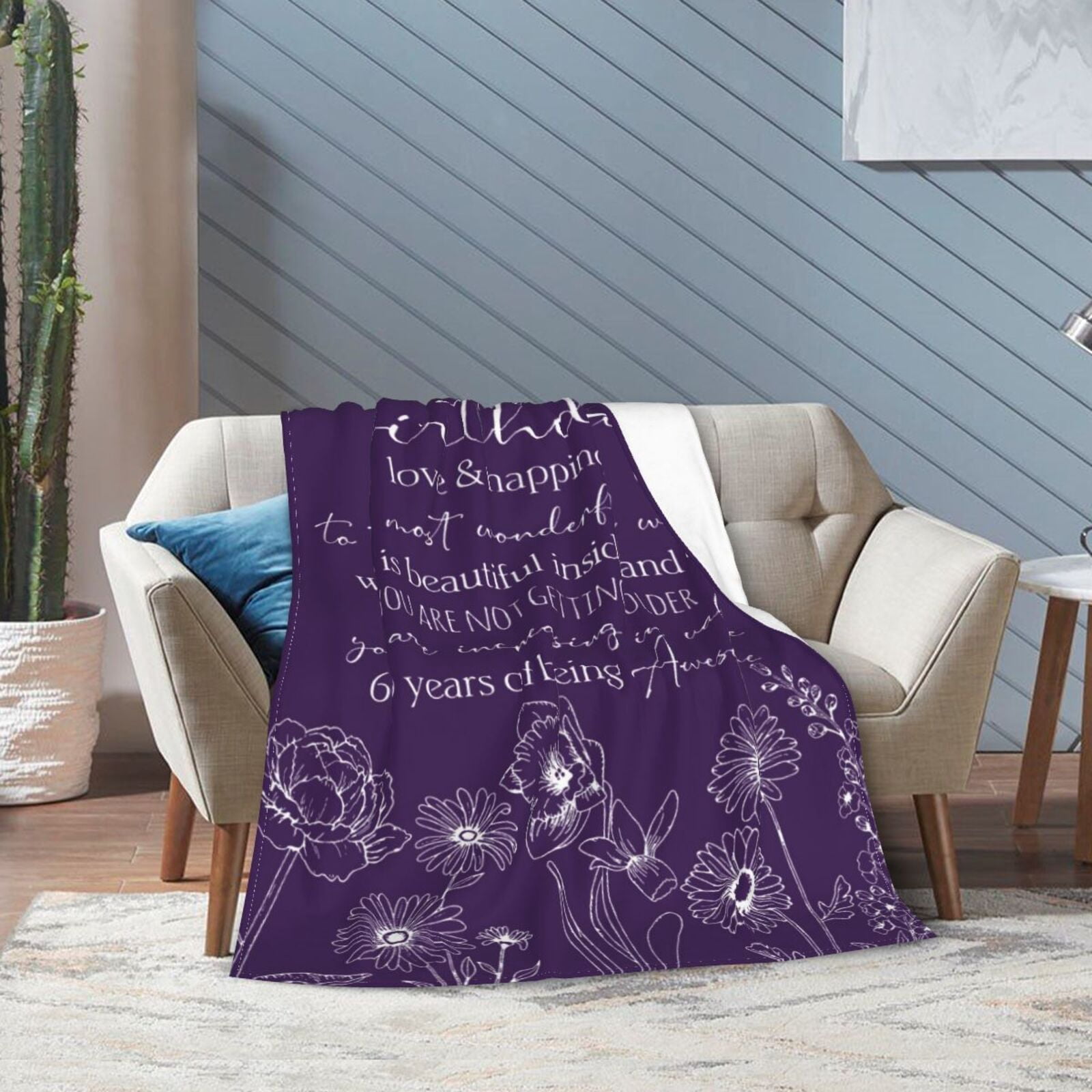 Wijzvio 60th Birthday Gifts For Women Throw Blanket Soft Fuzzy Fleece Blanket For Couch Bed Living Room Decoration 50"X40"
