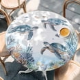 thumbnail image 3 of Sea Turtle Coastal Table Cloth, Round Fitted Tablecloths with Elastic Edge, Summer Beach Coral Ocean Blue Nautical Wipeable Waterproof Table Cover for Kitchen Wedding 55-60 Inches, 3 of 4