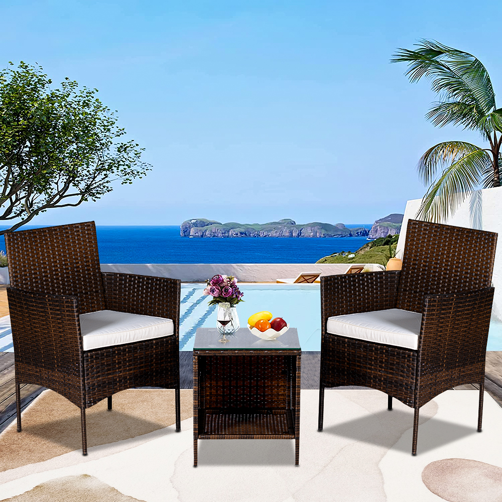 3 Piece Patio Bistro Set Clearance, Outdoor Patio Furniture Sets with Glass Coffee Table, Modern Wicker Patio Set Rattan Conversation Sets with Beige Cushions for Backyard Deck Garden Pool, L5636 - image 1 of 10