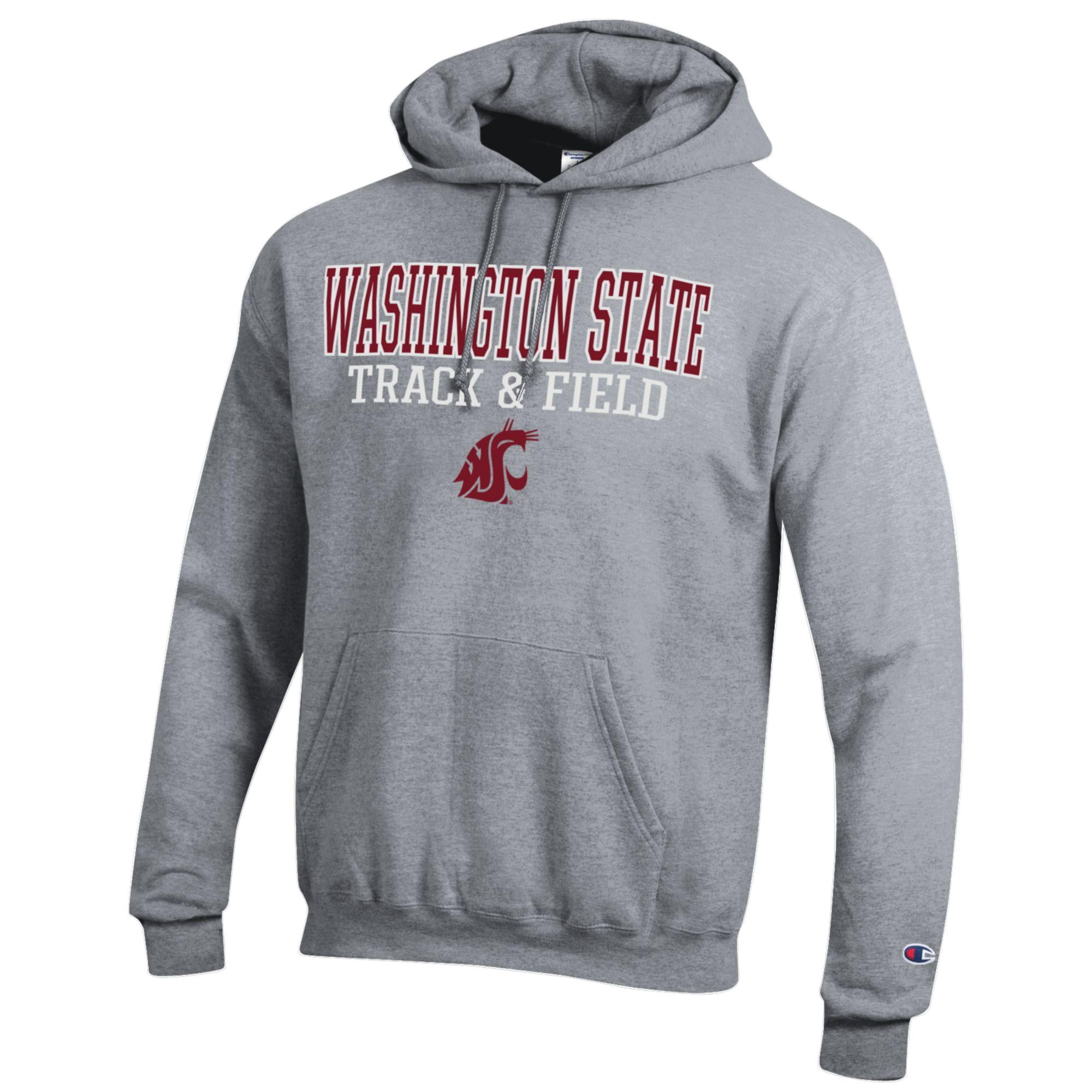 Men's Champion  Gray Washington State Cougars Track & Field Stack Powerblend Pullover Hoodie