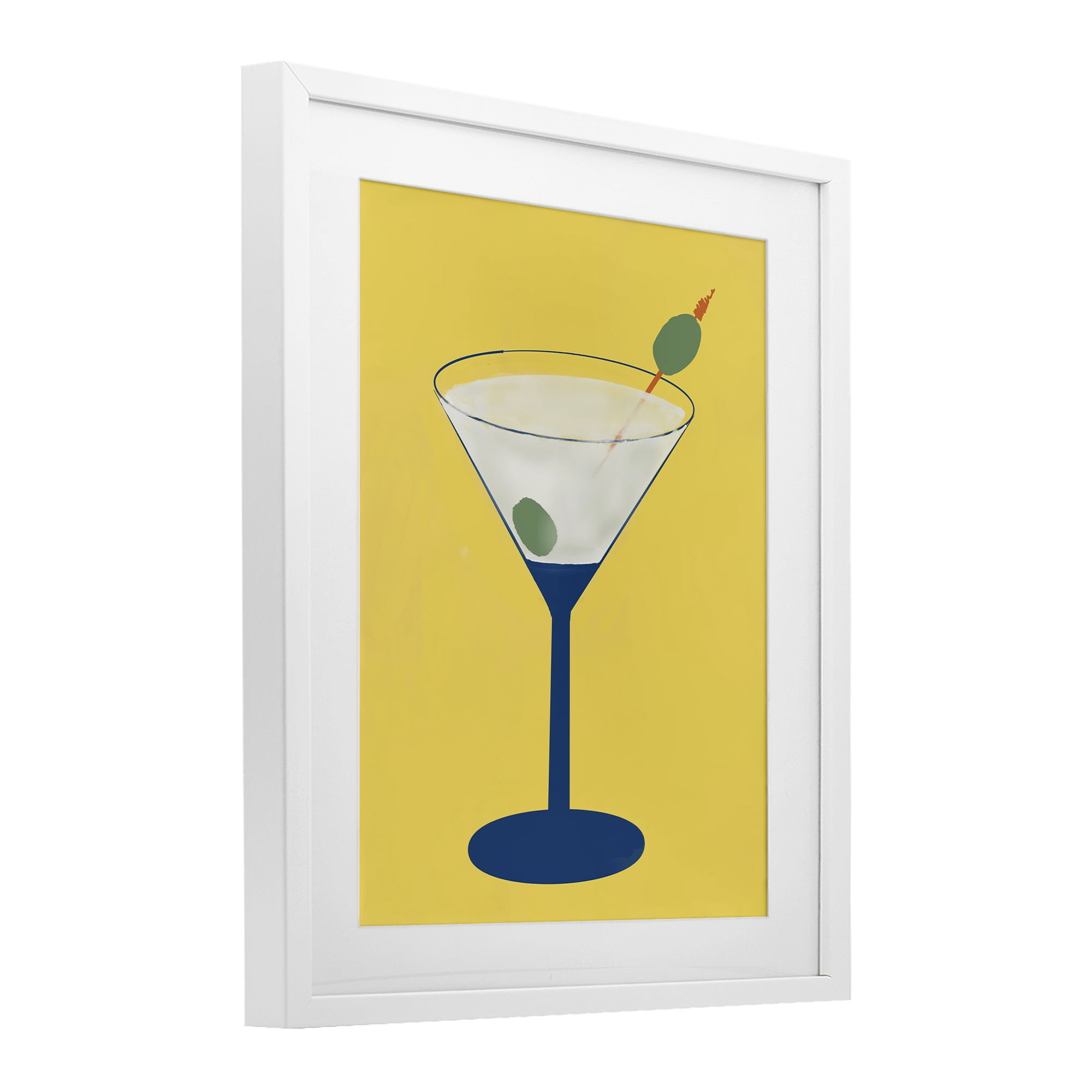 Stupell Industries Martini Glass over Yellow White Framed Print Under Glass, design by Robin Maria