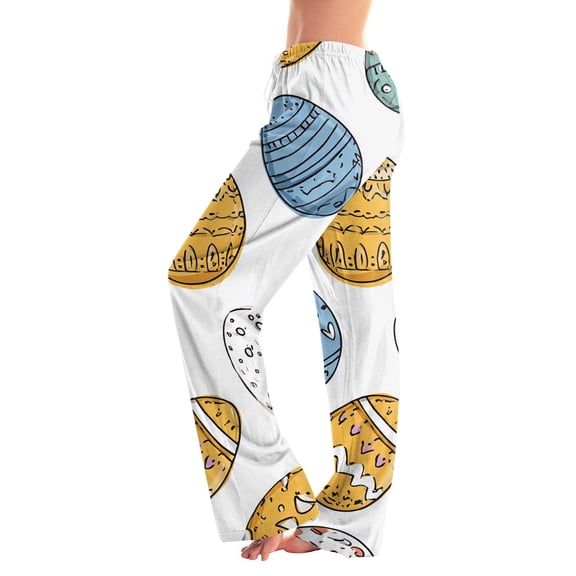 Easter Soft Pajama for Women Elastic Waist Bunny Egg Print Loungewear Wide Leg Casual Fit Lounge Pants Drawstring Cute Stretchy with Pockets Pajama Pants, #494 Purple XXL