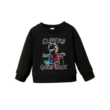 

Toddler Sweatshirts 5T Boy s Spring Autumn Dinosaur Printed Letters Long Sleeve Round Collar Fleece Baby Girl Clothes Fall/Winter