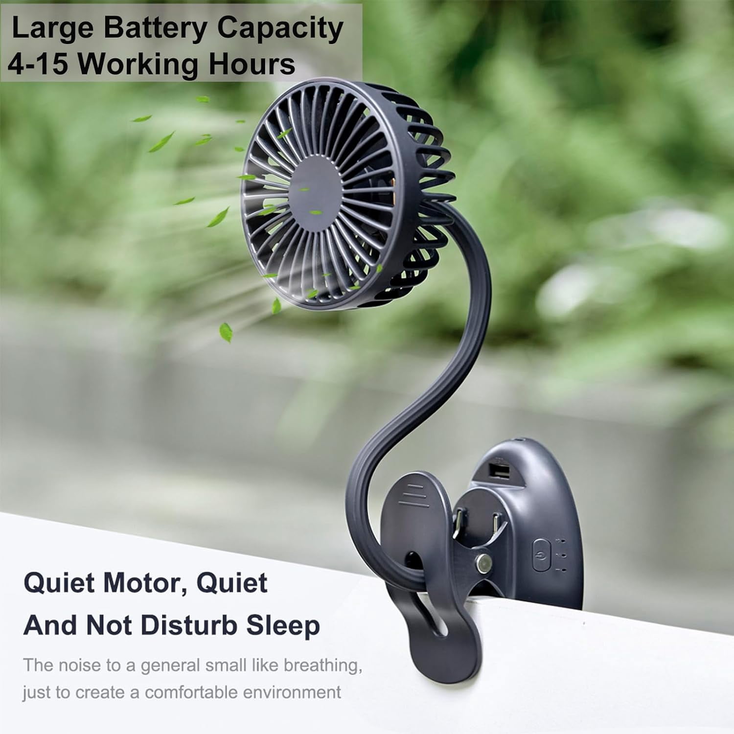 Clip on Fan Usb Mini Fan Battery Operated Desk Fan with Emergency Power Bank, Baby Stroller Fan Rechargeable Personal Fan Flexible Neck 3 Speeds Great for Beach Car Camping Dorm Bed Office-Deep Blue