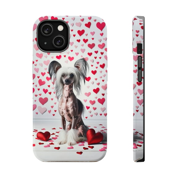 DistinctInk Tough Case for Apple iPhone 13 MINI (5.4" Screen), Compatible with MagSafe Charging - Valentine's Day Chinese Crested