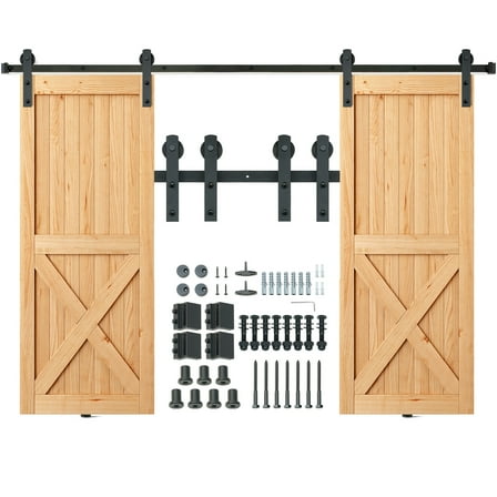KFFKFF 8FT Barn Door Sliding Mechanism Kit, Capable of Supporting 330LBS, Suitable for Double Doors, Accommodates 3.7-4.3FT Total Width and 1.3"-1.8" Thick 2 Door Panel