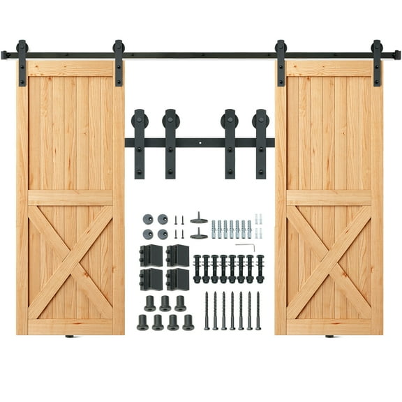KFFKFF 8FT Barn Door Sliding Mechanism Kit, Capable of Supporting 330LBS, Suitable for Double Doors, Accommodates 3.7-4.3FT Total Width and 1.3"-1.8" Thick 2 Door Panel