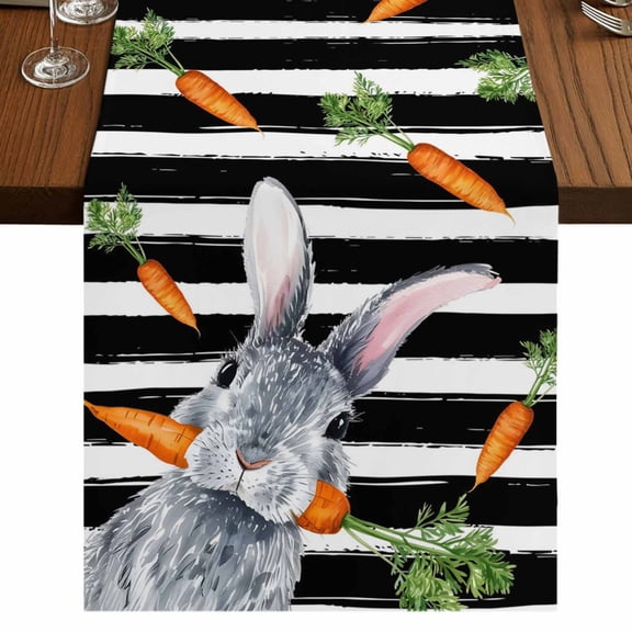 Table Runners 90 Inches Long Dress Scarves, Grey Bunny Easter Farmhouse Coffee/Dining/Kitchen Table Runner for Living Room, Rabbits Spring Botanical Black White Stripe 13x90 Inch