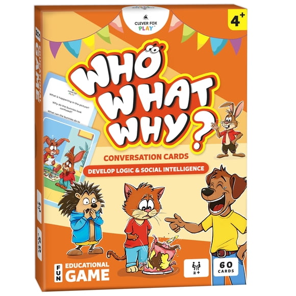 Tarjetas de conversación Clever Fox Play Who What Why para niños mayores de 4 años