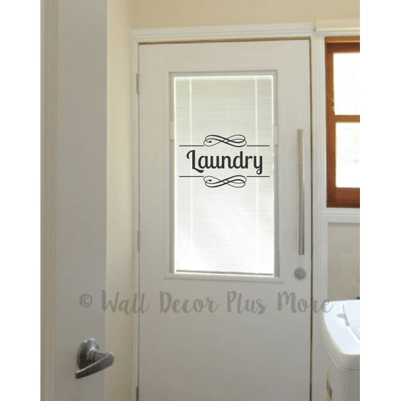 Laundry Vinyl Art Decal Modern Swirl Lines - Wall Sticker Vinyl Lettering Laundry Room Door Sign Stickers - Wall Art Decor for Laundry Room 23x14-Inch Black