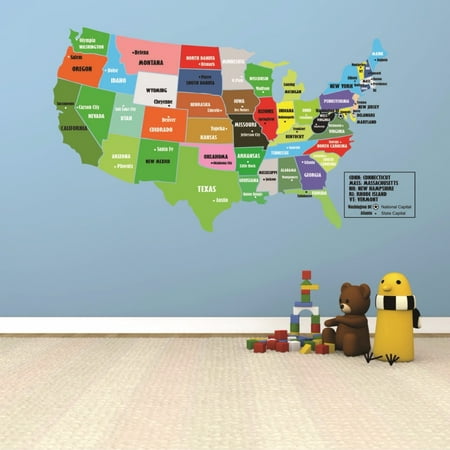- Custom Wall Decal : United States Of America World Map Classroom School Kids Teacher Students Colorful Learning Teaching 16x24
