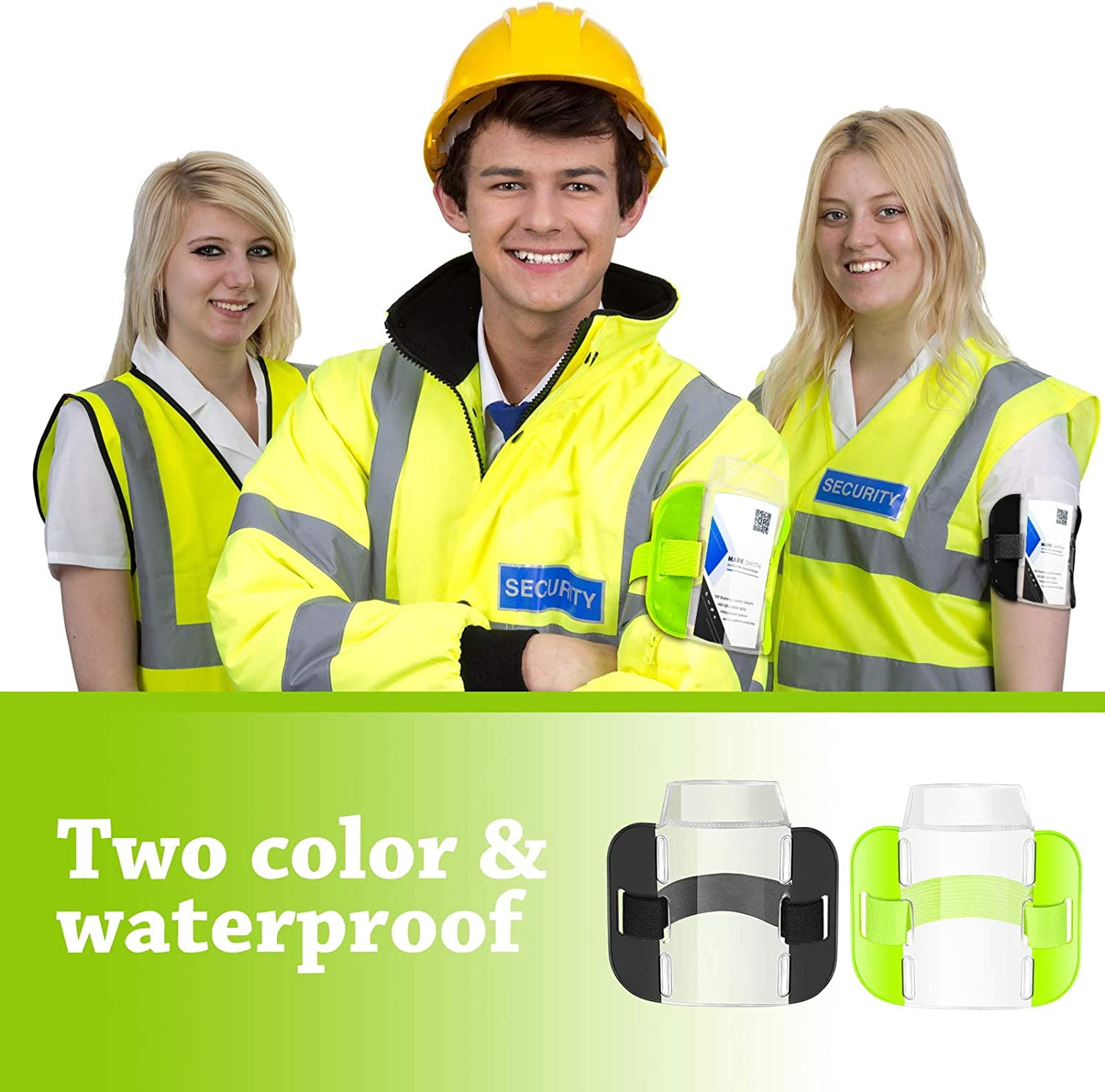 2 Pcs Hi Vis Sia Arm Badge Holders Adjustable ID Cards License Security Badge Holder for Emergency Rescue Personnel, Security Personnel, Guards, Bouncers, Doorman(Fluorescent Green, Black)