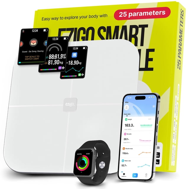 Báscula inteligente profesional de 25 métricas para peso corporal con IMC, grasa corporal, masa muscular, composición corporal digital y porcentaje de grasa corporal, Bluetooth, compatible con Apple H