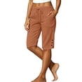 thumbnail image 4 of Womens Capris Pants High Waist Drawstring Comfy Casual Pants Lightweight Trousers Buttons with Pockets | Knee Length, Lightweight, Breathable, Business, Casual, Beach, 4 of 4