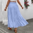 thumbnail image 6 of ClodeEU Women's High Waisted Elastic Waist Boho Maxi Skirt with Pleated Flared Hem ,Casual Long Skirt Light Blue,Womens Plus M, 6 of 8