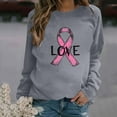 thumbnail image 5 of WREESH Women's Casual Crewneck Long Sleeve Sweatshirt Love Letter Pink Ribbon Graphic Top Gray, 5 of 5