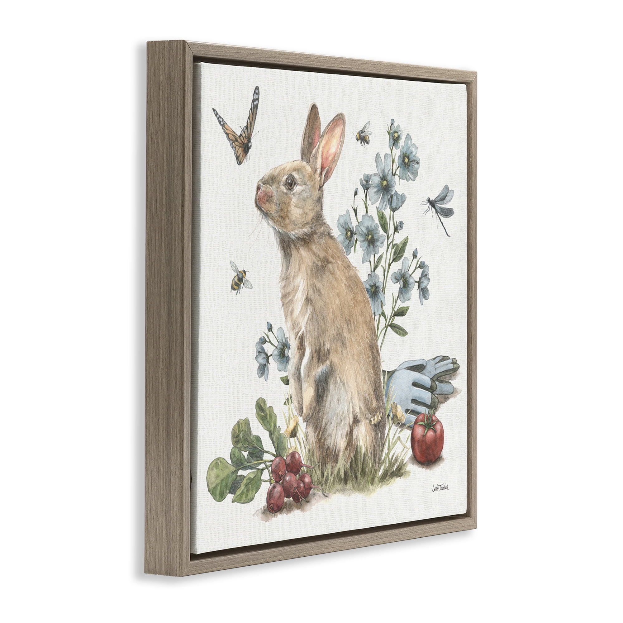 Stupell Industries Garden Patch Bunny Animals & Insects Painting Brown Floater Framed Canvas Art Print Wall Art, 25 x 25