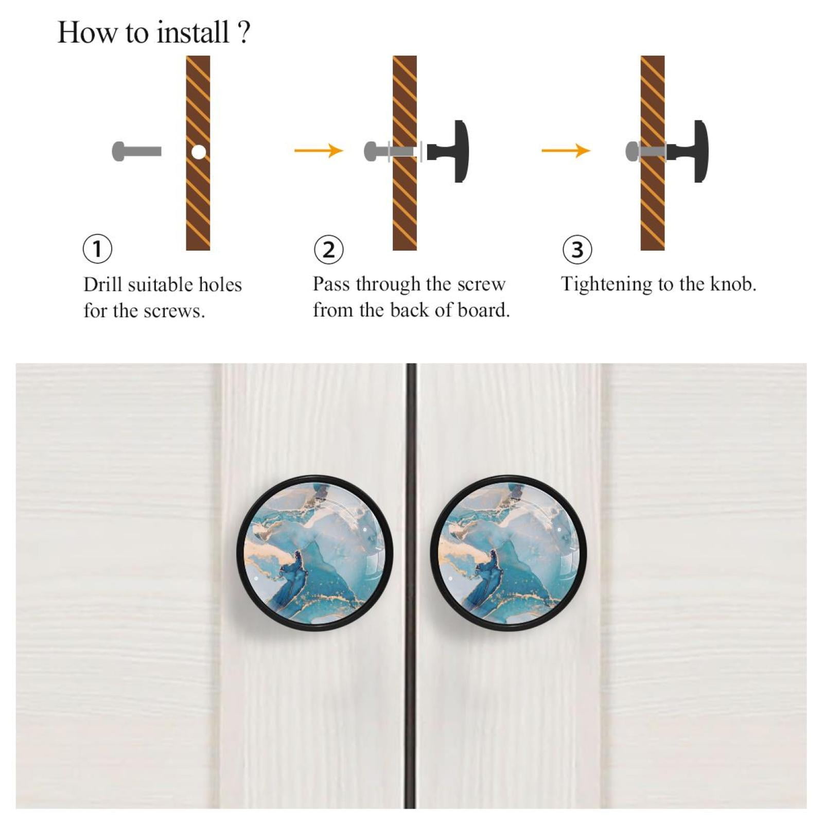 HemaKayy 4 Pack 1.3" Decorative Cabinet Knobs - Premium ABS & Glass, Round Black, Stylish & Durable, Perfect for Kitchen, Bedroom, Home Furniture Decor - Unique Marble Texture