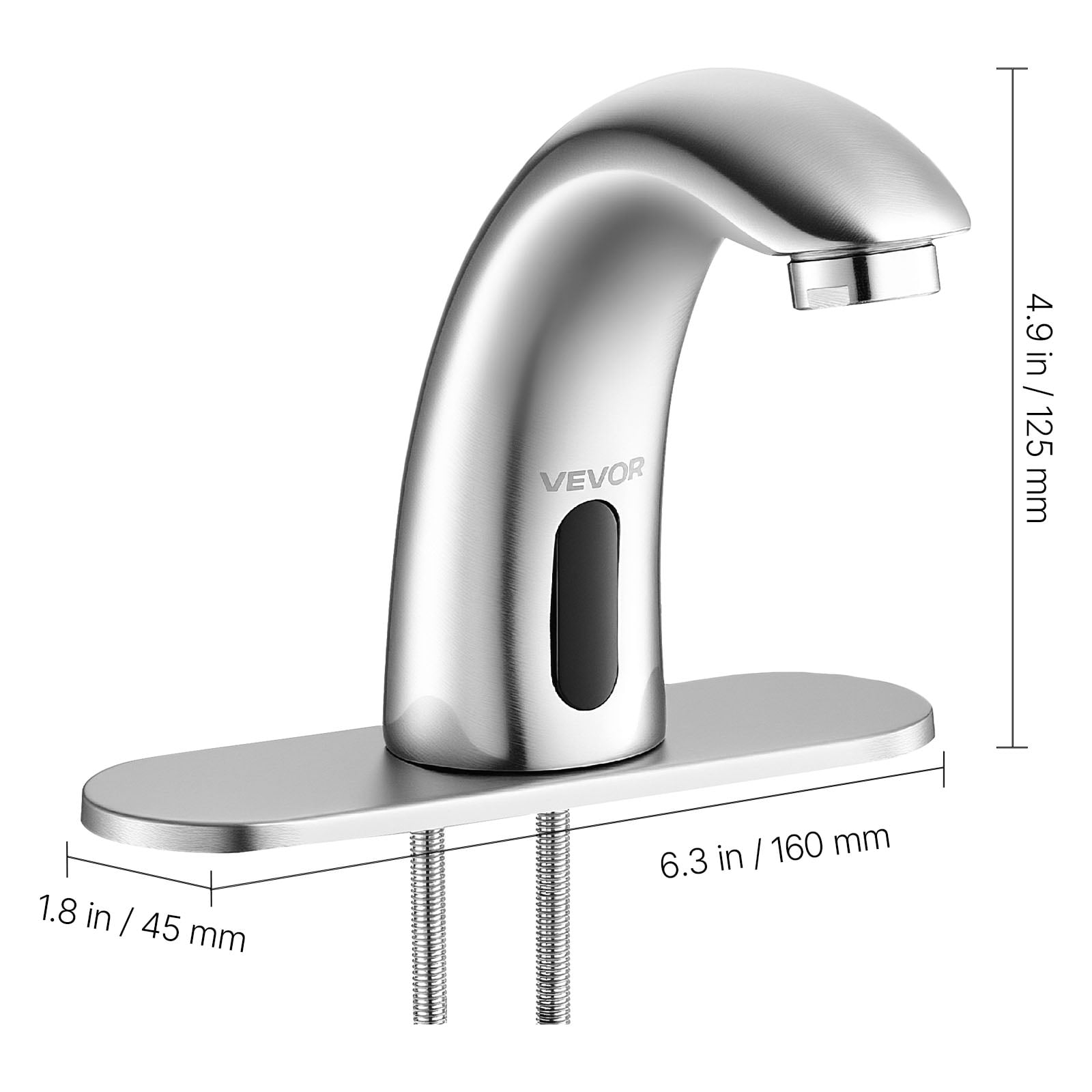 VEVOR Touchless Bathroom Sink Faucet, Automatic Motion Sensor Restroom Toilet Faucet with Hole Cover Plate, Battery Operated,Adjustable Temp for 9/16 in Pipe Commercial Lavatory,Brushed Nickel Silver