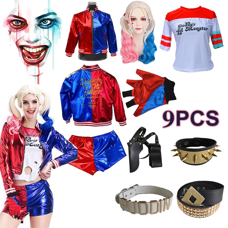 Harley cosplay costumes Squad Quinn Party costume Adult 9PCS