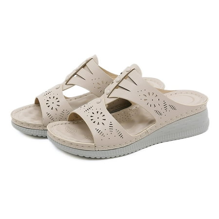 

NECHOLOGY Wild Diva Sandals for Women Women Summer Solid Color Slip On Casual Open Toe Wedges Womens Strap Sandals Size 9 Beige 7