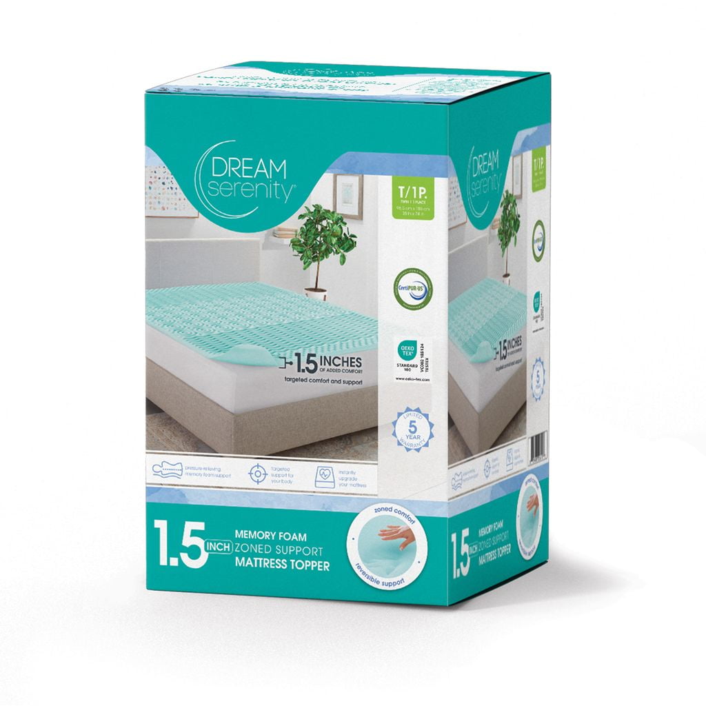 Dream Serenity® 1.5-Inch Memory Foam Mattress Topper, 5-Zone - D
