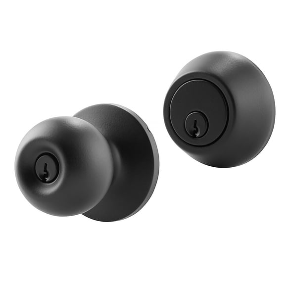 Hyper Tough Keyed Entry Ball Doorknob and Deadbolt Combo Pack, Matte Black
