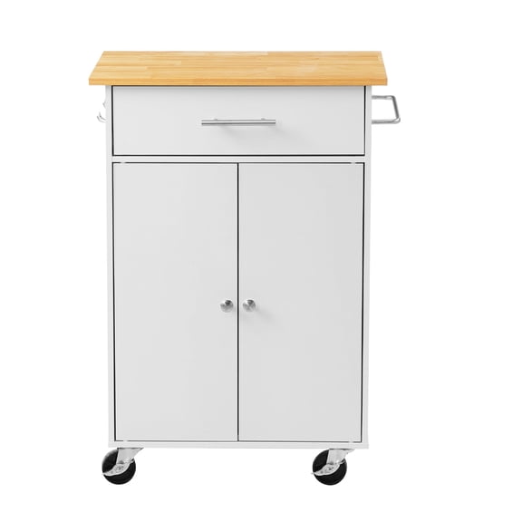 KFFKFF Mobile Kitchen Island Cart with Storage, 24.84-inch Wide Rolling Unit with Drawer, Cabinet, Towel Rack, Hooks, and Table for Home or Dining Room, White